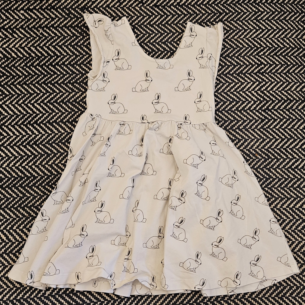Charming Bunny Print Kids Dress in Cream